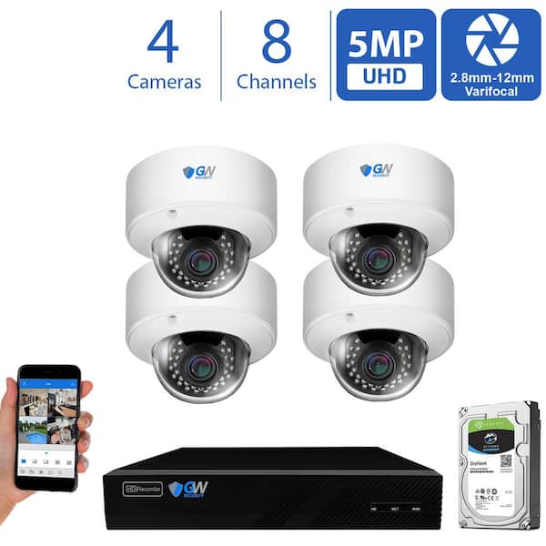 GW Security 4-Channel 5MP Security Surveillance System NVR with 4-Camera 2.8-12 mm Varifocal Zoom Lens 100 ft. Night Vision 1TB HDD