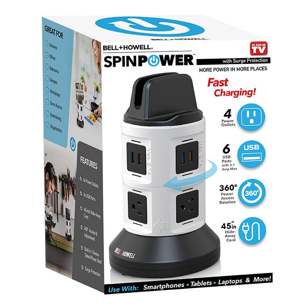 Bell + Howell 4-Outlets / 6 USB Spin Power - The Ultimate Smart Charging  Station 2889 - The Home Depot