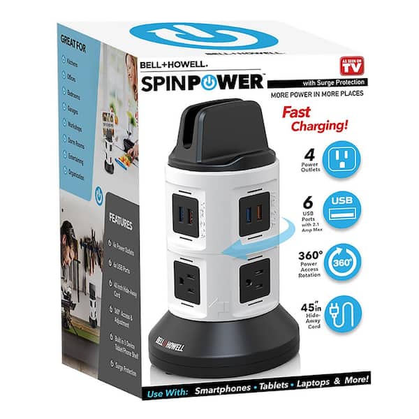 Bell + Howell 4-Outlets / 6 USB Spin Power - The Ultimate Smart Charging Station