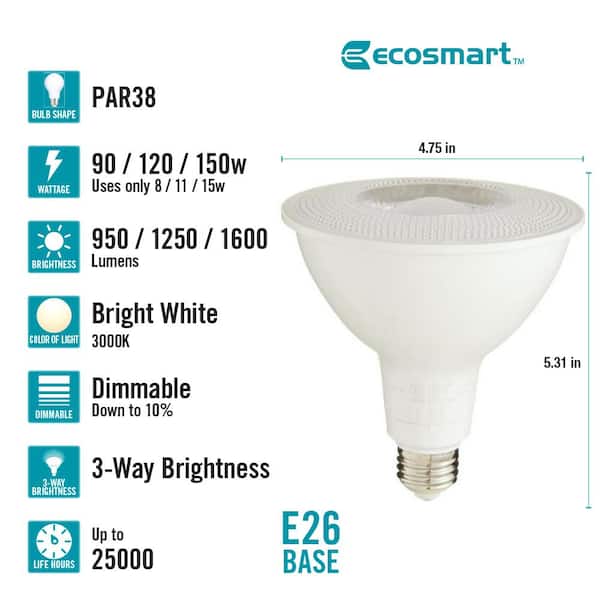 90/120/150-Watt Equivalent PAR38 3-Way Flood Energy Star Dimmable CEC LED Flood Light Bulb 3000K Bright White (2-Pack)