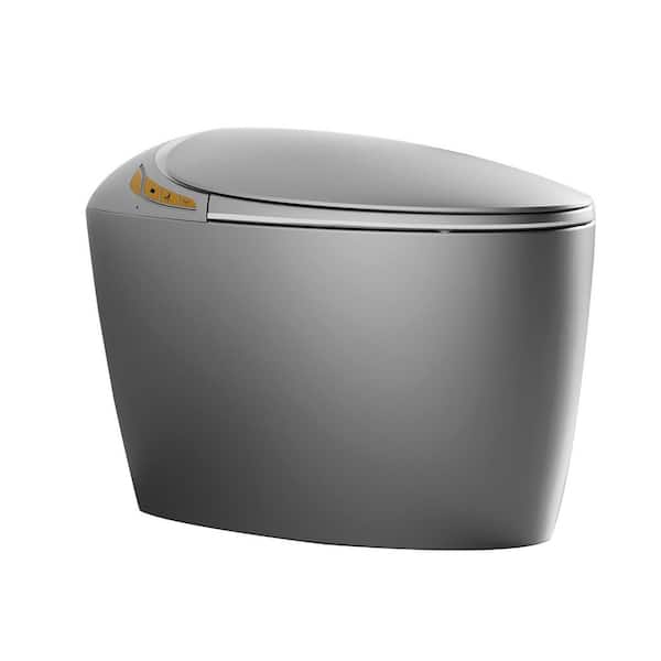 Elongated Oval Design Tankless Bidet Toilet 1.28 GPF in Gray with Auto Open/Close Lid, Warm Air Drying