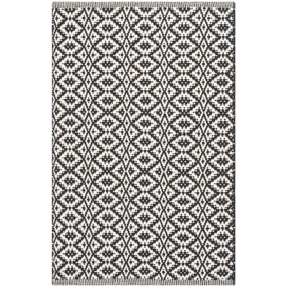 Ivory and Black Hand-Woven Cotton Wool Montauk Area Rug