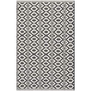 Montauk Ivory/Black Doormat 3 ft. x 4 ft. Solid Area Rug