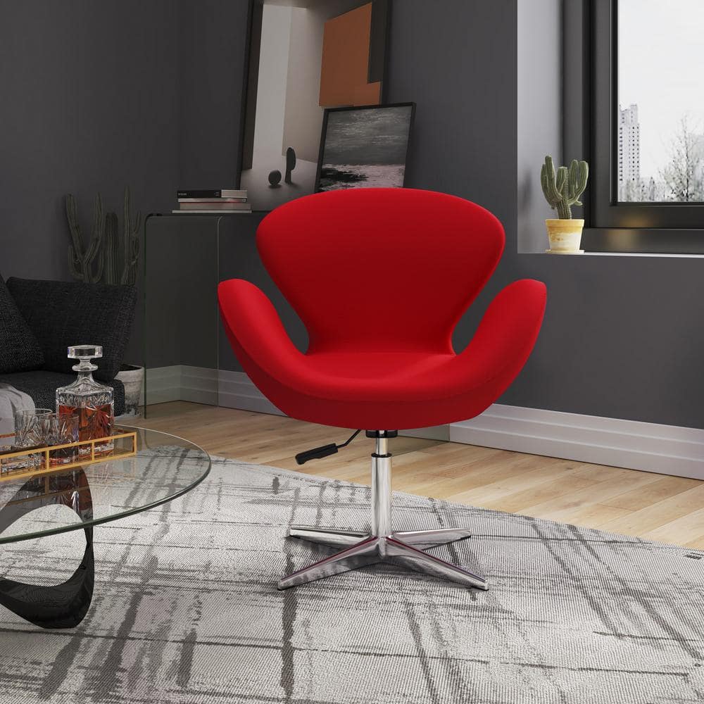 Raspberry Red Wool Swivel Accent Chair with Metal Base