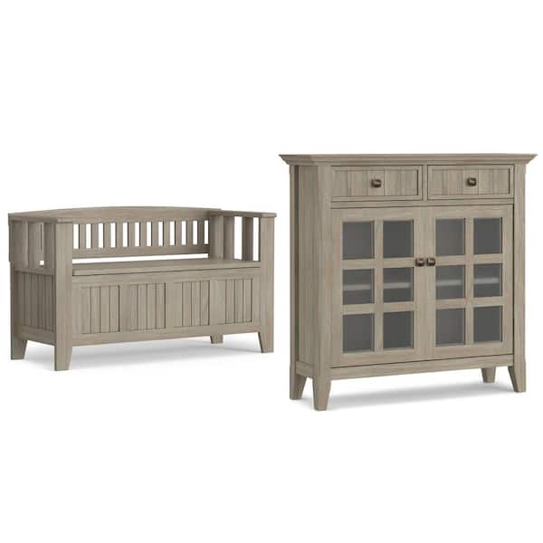 Acadian Solid Wood 48 in. Wide Storage Bench and 36 in. Wide Storage Cabinet in Distressed Grey
