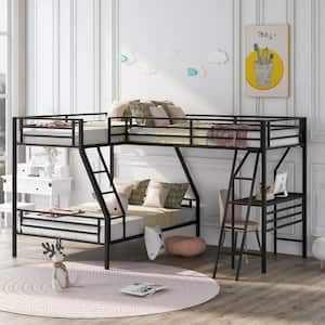 Black Twin over Full Bunk Bed with Twin Loft Bed and Desk
