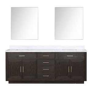 Condor 84 in W x 22 in D Brown Oak Double Bath Vanity, Carrara Marble Top, and 36 in Mirrors