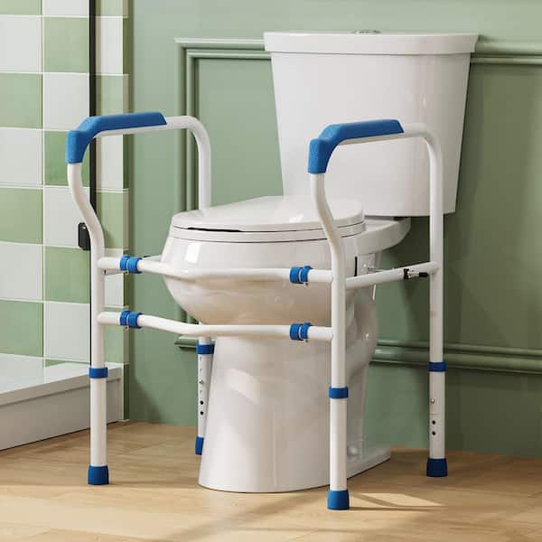 19 in. Tall 2-Pcs 1.1/1.6 GPF Dual Flush Round Toilet with Toilet Safety Rail with Adjustable Height and Width in White