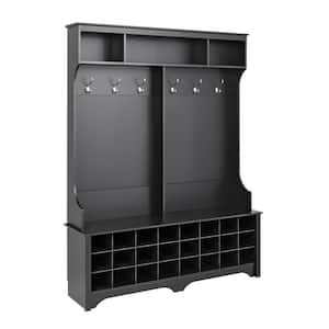 60 in. Black Wide Hall Tree with 24 Shoe Cubbies