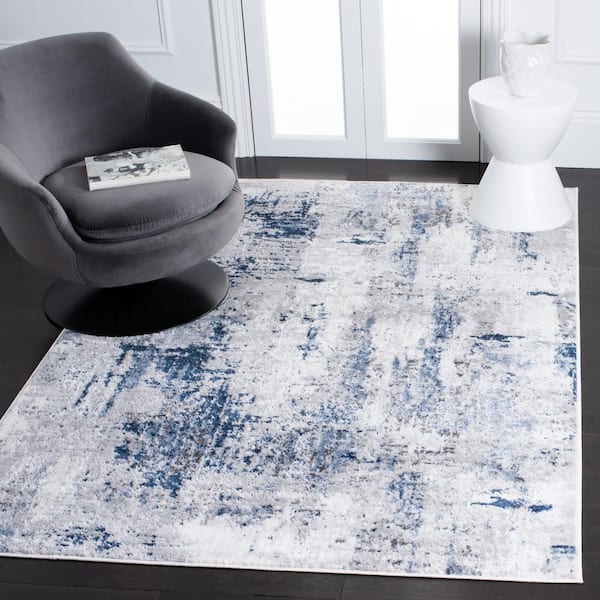 Amelia Gray/Light Blue 9 ft. x 12 ft. Distressed Area Rug
