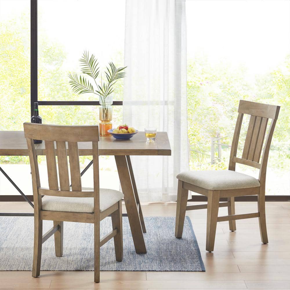 Gray Upholstered Linen Side Chair with Pinewood Frame, Set of 2
