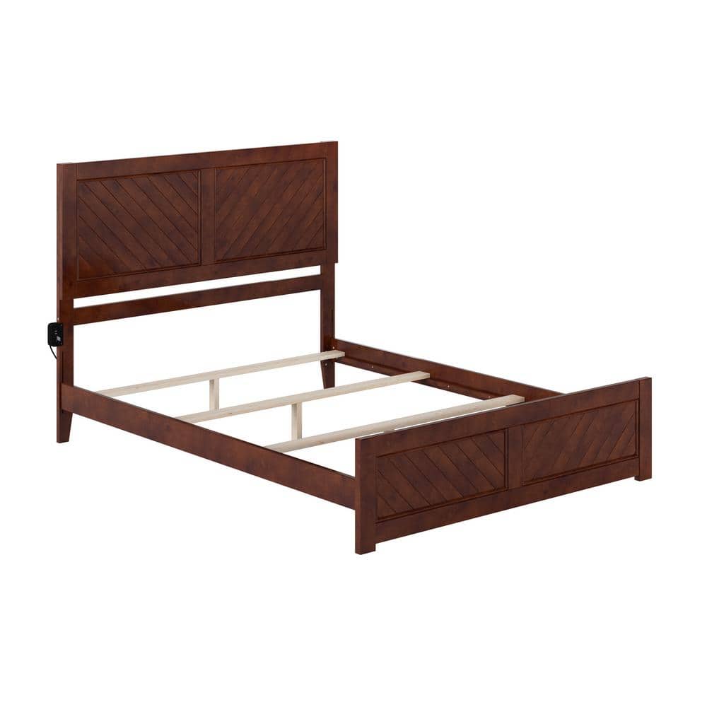 Canyon Walnut Wood Queen Bed Frame with Chevron Headboard