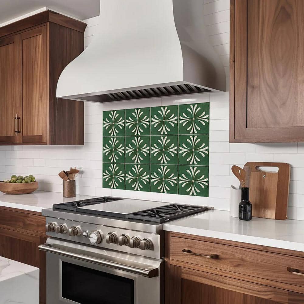 Vintage Dark Green and White Vinyl Tile Stickers, 4x4-inch