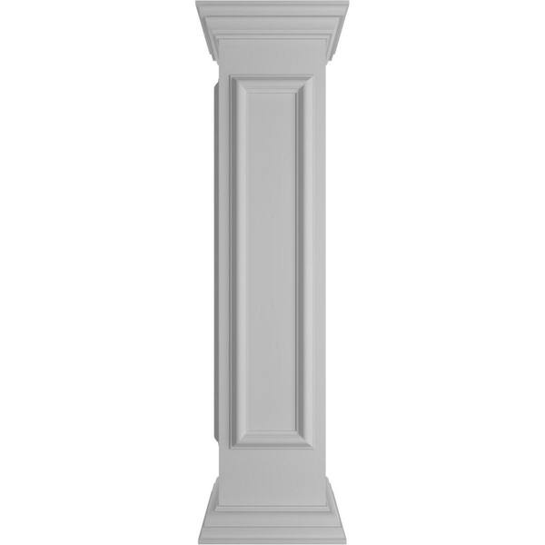 Ekena Millwork End 48 in. x 10 in. White Box Newel Post with Panel, Peaked Capital and Base Trim (Installation Kit Included)