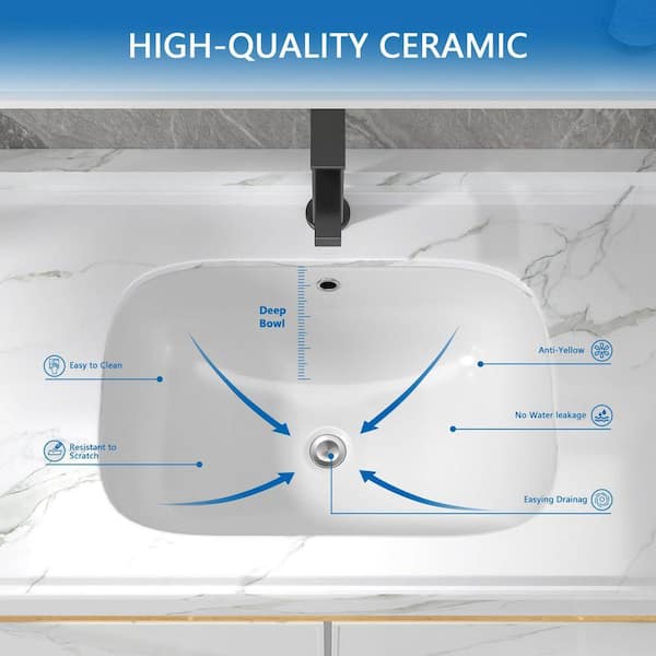 Fulorni 22 in. Undermount White Ceramic Porcelain Bathroom Sink