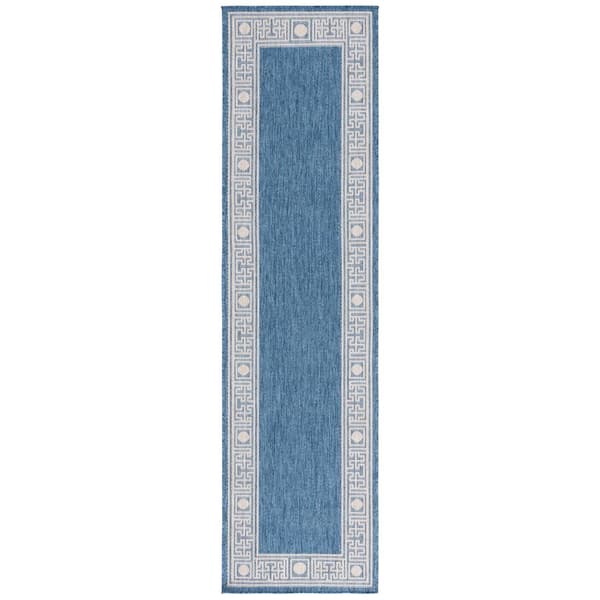 Beach House Blue/Ivory 2 ft. x 8 ft. Meander Border Indoor/Outdoor Runner Rug