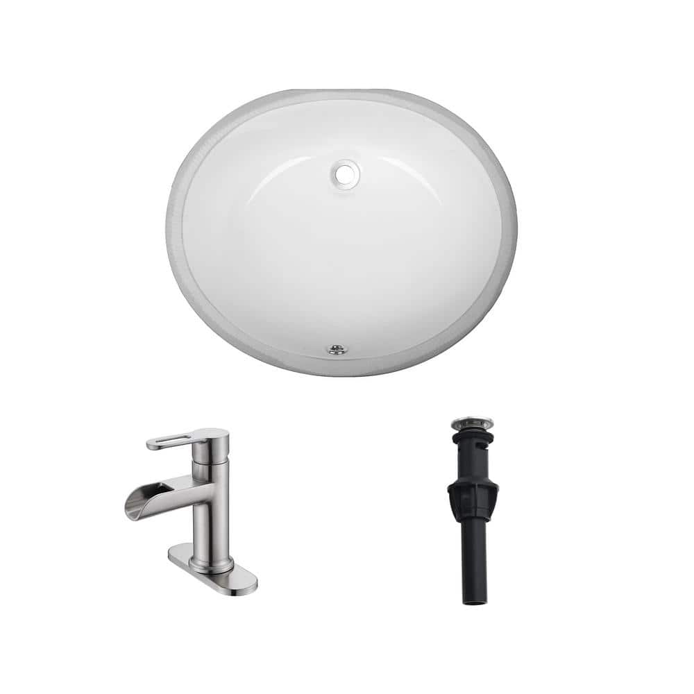 17 in. Undermount Oval Bathroom Sink with Overflow Drain in White with Waterfall Faucet in Brushed Nickel Finish price history on PriceWatchPro