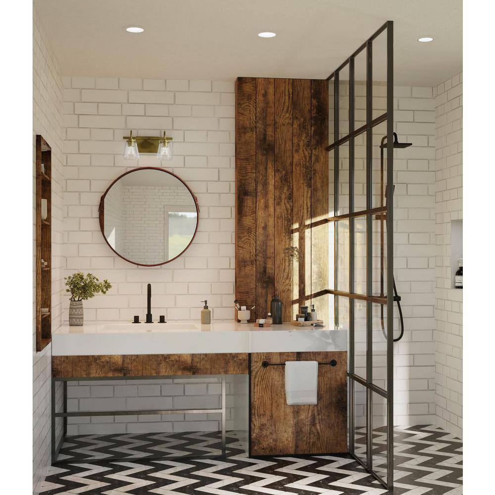 Aged Bronze 2-Light Vanity with Seeded Glass Shades