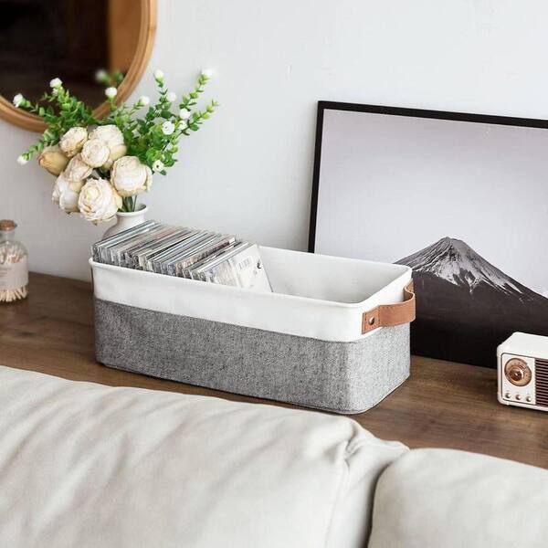 Gray 15 in. x 5 in. Fabric Decorative Basket Set of 2 with Handles