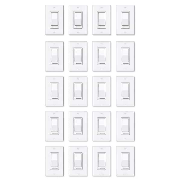 20-Pack Light Switch Compatible with LED Dimmable Lamp, CFL, Incandescent, Halogen Bulb, Single Pole or 3 Way, White