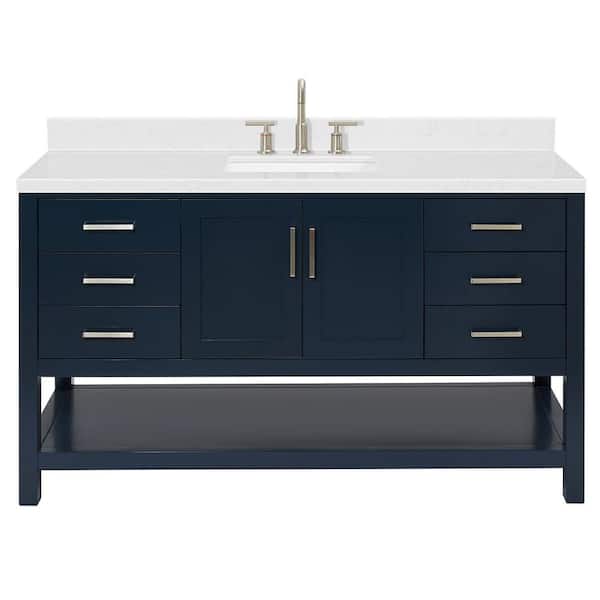 Magnolia 60 in. Single Sink Freestanding Bathroom Vanity in Midnight Blue with Carrara White Quartz Top