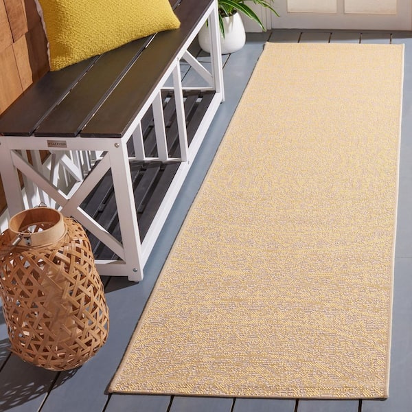 Courtyard Beige/Gold 2 ft. x 8 ft. Medallion Indoor/Outdoor Runner Rug