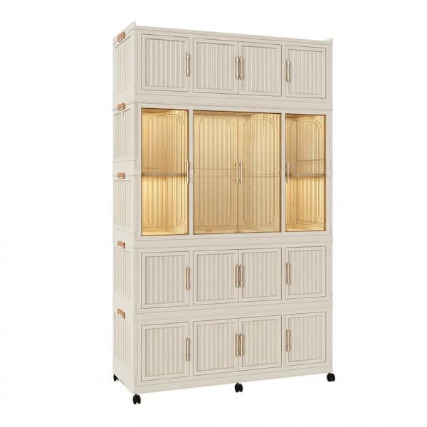 77.17 in. H x 48.03 in. W x 17.72 in. D White Portable Closet Storage Organizer with Magnetic Doors, Hanging Rod