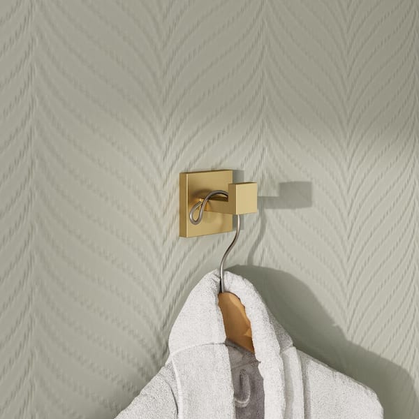 Pressure Balance 2-Spray 10in. Dual Wall Mount Fixed and Handheld Shower Head 2.5GPM with Towel Rack Set in Brushed Gold