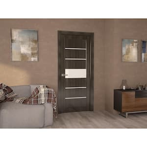 18 in. x 80 in. Siah Gray Oak Finished Frosted Glass 5-Lite Solid Core Wood Composite Interior Door Slab No Bore