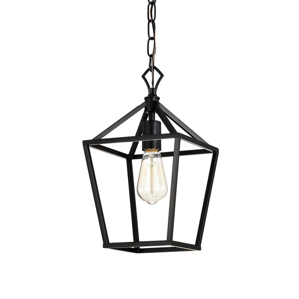 8.5 in. 1-Light Matte Black Farmhouse Mini Pendant Light Fixture with Caged Metal Shade price history on PriceWatchPro