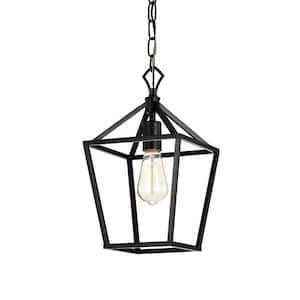 8.5 in. 1-Light Matte Black Farmhouse Mini Pendant Light Fixture with Caged Metal Shade