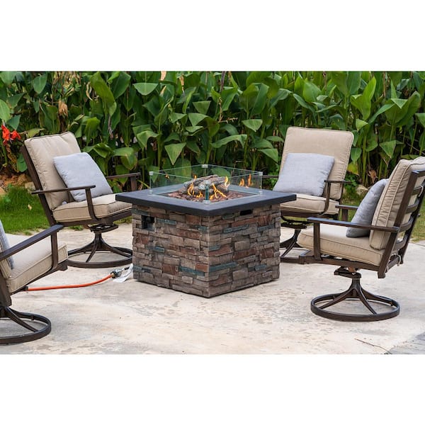 32 In 50000 Btu Square Concrete, Outdoor Propane Fire Pit With Chairs