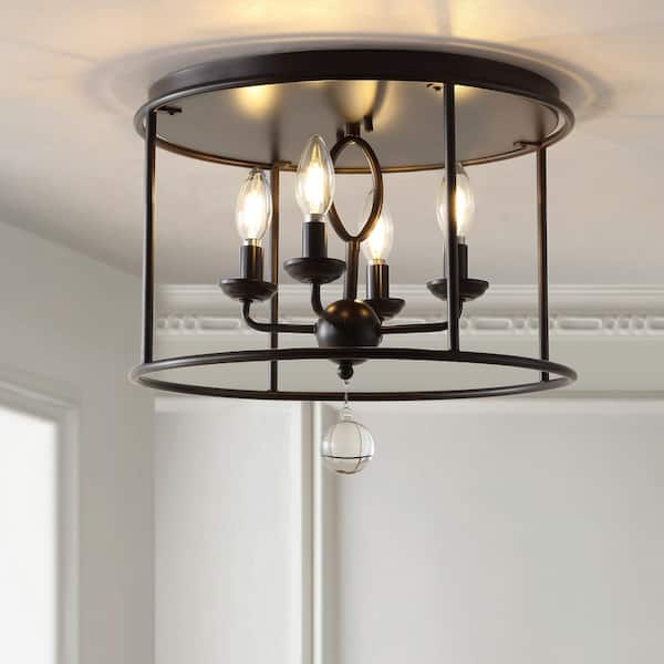 JONATHAN Y Alma 16 in. Oil Rubbed Bronze Metal LED Flush Mount