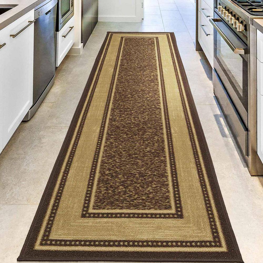 Contemporary Chocolate Brown 3x10 Synthetic Runner Rug with Non-Slip Backing