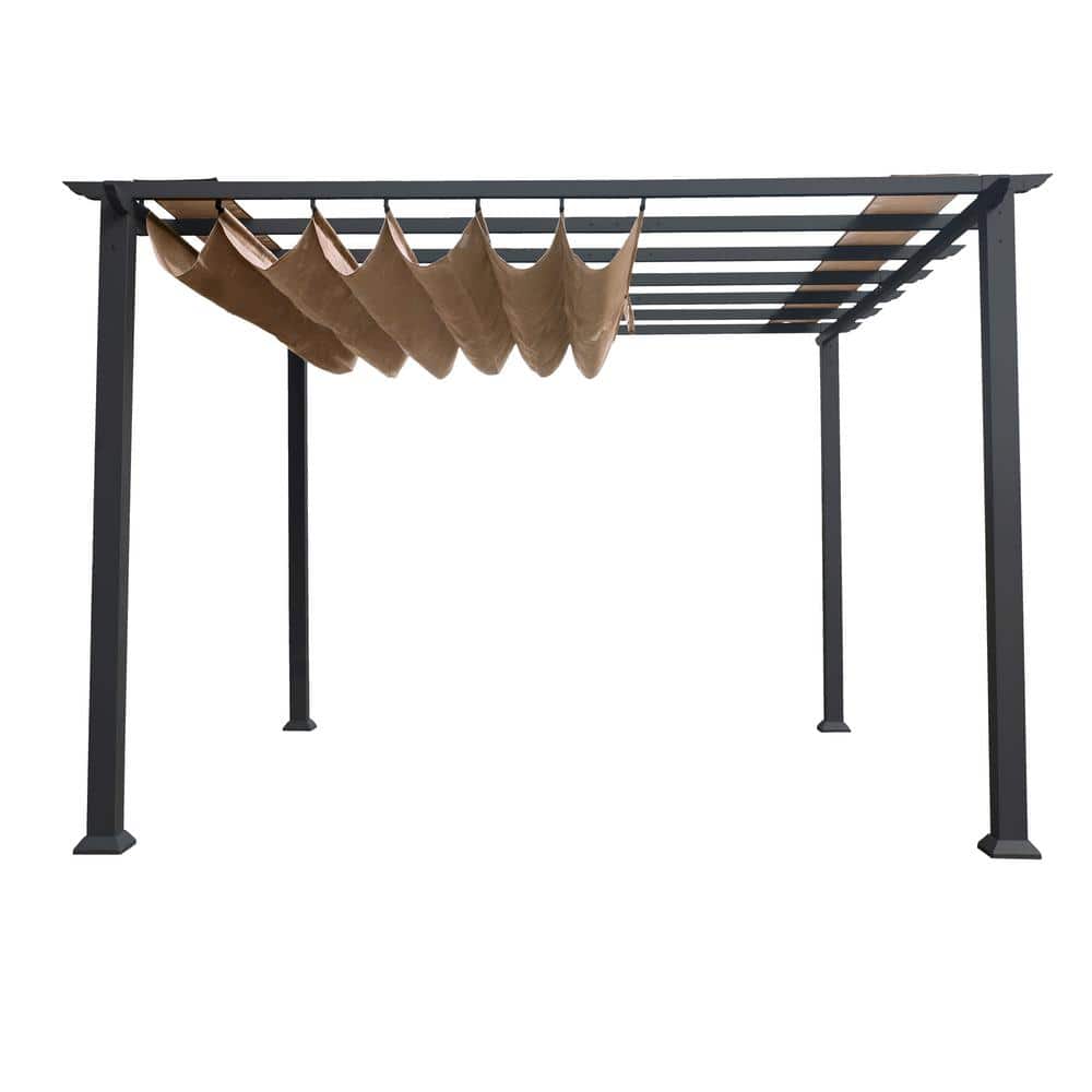 Florence Gray Aluminum Pergola with Cocoa Adjustable Canopy, 11' x 11'