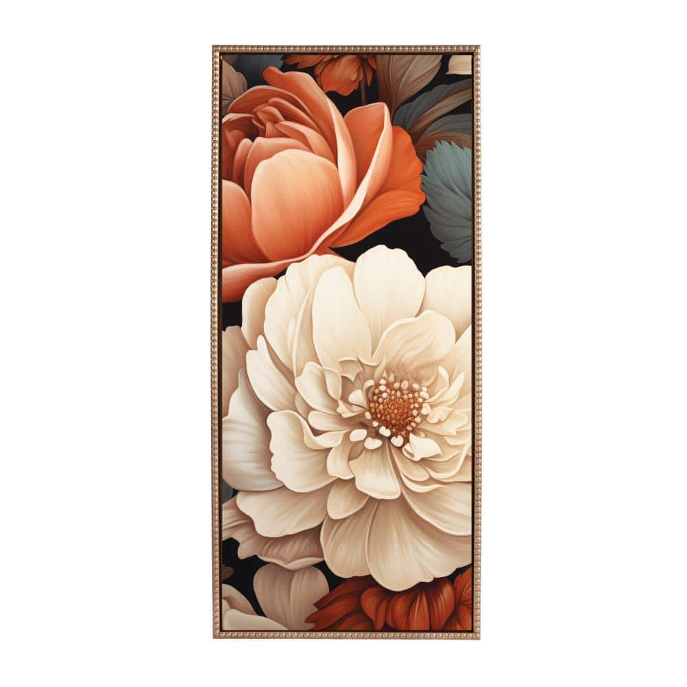 Romantic Ivory and Peach Floral Canvas Print with Gold Beaded Frame, 18" x 40"