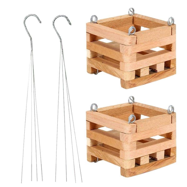 Better-Gro 4 in. Wooden Square Basket with Hanger (2-Pack)