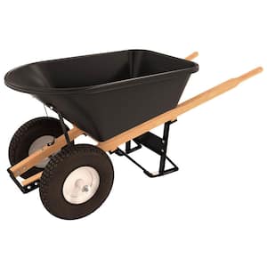 5-3/4 cu. ft. Poly Tray Wheelbarrow with 4-Ply Knobby Double Wheel Tires and Wood Handles