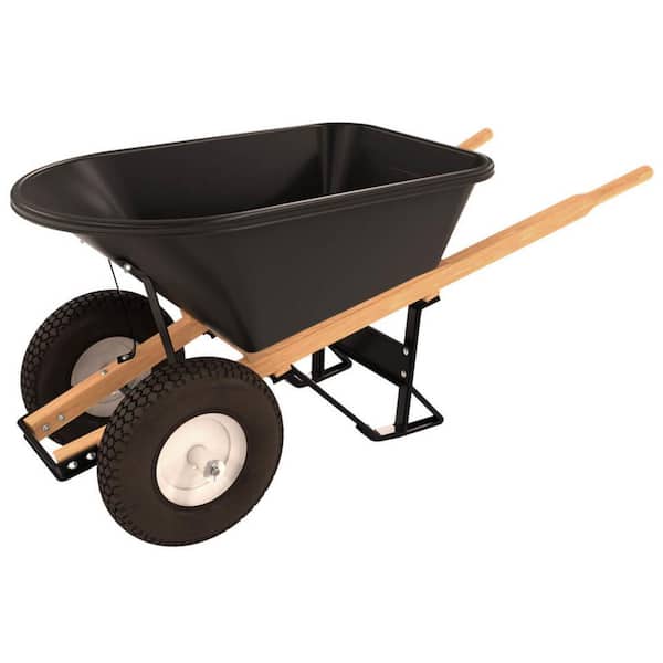 Bon Tool 5-3/4 cu. ft. Poly Tray Wheelbarrow with 4-Ply Knobby Double Wheel Tires and Wood Handles