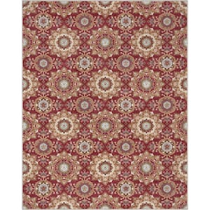 Red 5 ft. x 7 ft. Flat-Weave Kings Court Victoria Transitional Mosaic Pattern Area Rug