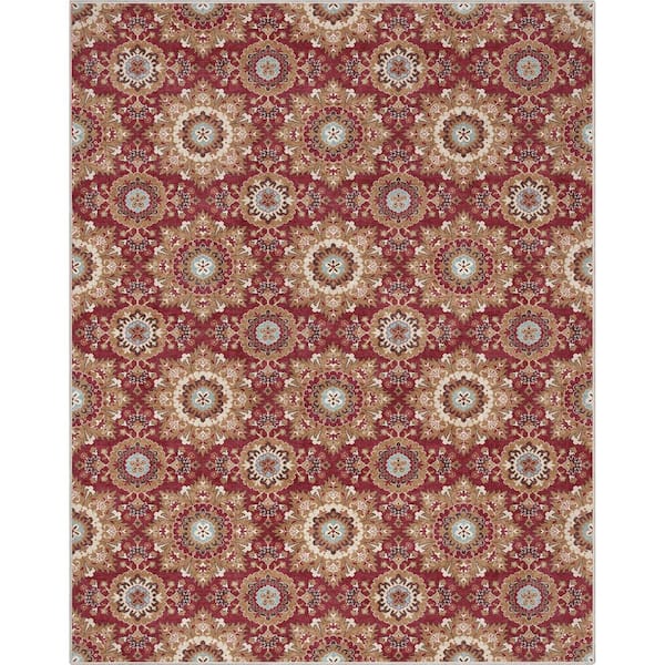 Well Woven Red 5 ft. x 7 ft. Flat-Weave Kings Court Victoria Transitional Mosaic Pattern Area Rug