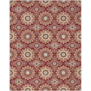 Red 7 ft. 10 in. x 9 ft. 10 in. Flat-Weave Kings Court Victoria Transitional Mosaic Pattern Area Rug