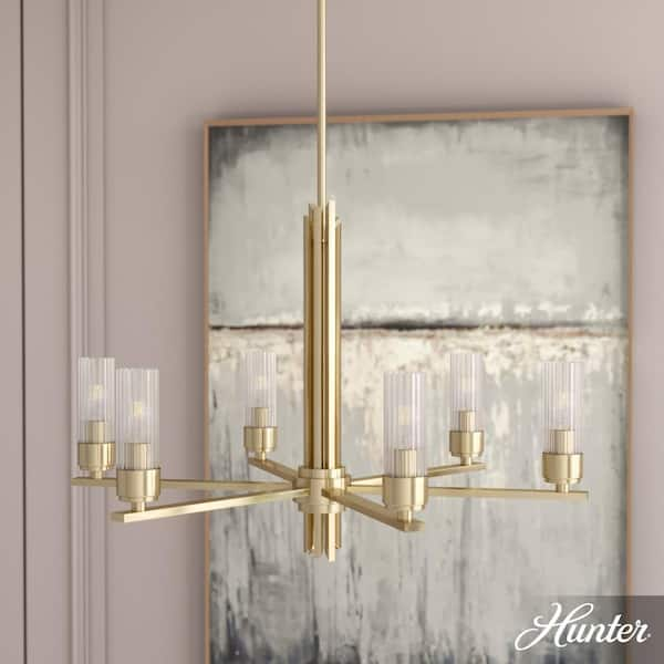 Gatz 6-Light Alturas Gold Candlestick Chandelier with Ribbed Glass Shades