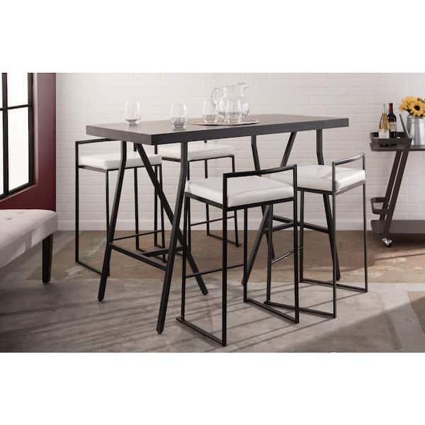 LumiSource Fuji 27.75 in. White Faux Leather and Black Metal Stackable Counter Stool (Set of 3)