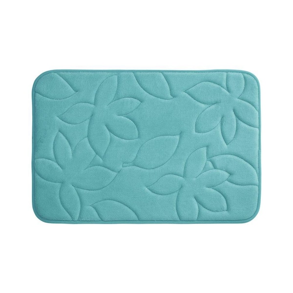 BounceComfort Blowing Leaves Turquoise 17 in. x 24 in. Memory Foam Bath Mat