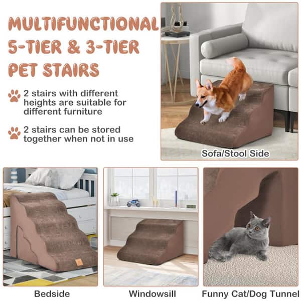 FORCLOVER 22 and 11 Foam Pet Stairs Set with 5-Tier and