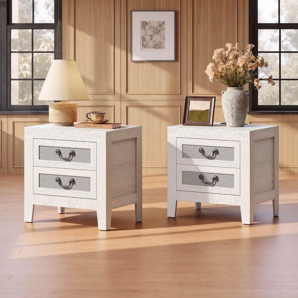 Sonic Light Gray 21.5 in. Modern Transitional Nightstand w/ Charging Station, 2 Drawers, USB & Type-C Ports, (Set of 2)