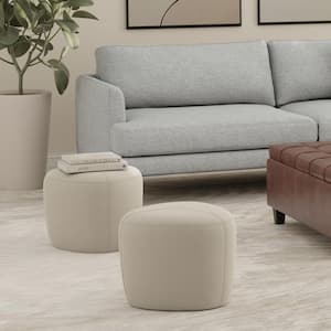 Moore 18 in. Wide Contemporary Irregular Small Ottoman in Natural Linen Look Fabric, Fully Assembled