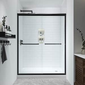 Max Installed 60in.Wx76in.H Frameless Shower Door Sliding Tub Door in Black Metal Track with Clear Tempered Glass