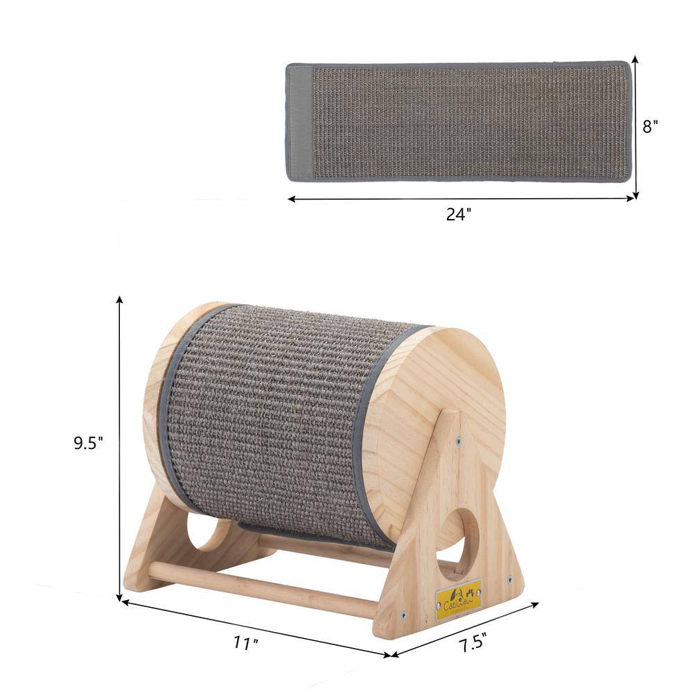 Natural Pine Wood Rotatable Cat Scratching Post with Sisal Carpet